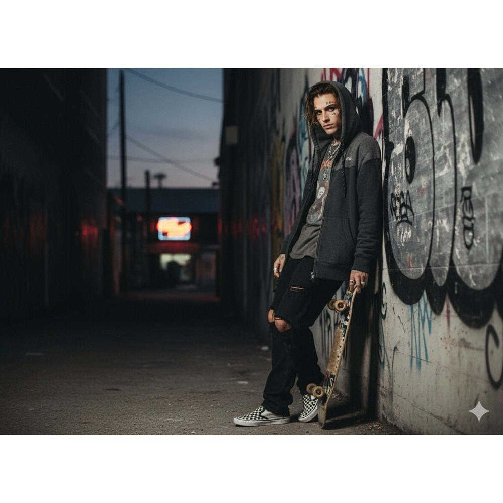 Y2K VANS Two-Tone Charcoal Grey Zip-Up Hoodie Men's M Skater‎ Indie-Sleaze